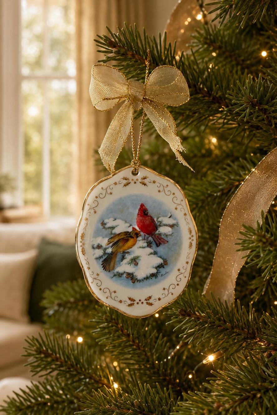 Vintage Boehm Cardinal Christmas Ornament 2003, Porcelain Winter Birds